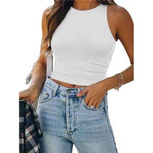 Womens Double Lined Crop Tank Tops Casual Basic Shirts Sleeveless